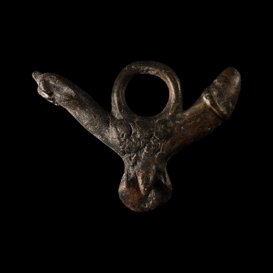 Large Roman Bronze Triple Phallic Pendant