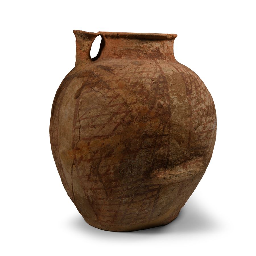 Western Asiatic Net-Painted Terracotta Storage Vessel with Ledge Handles
