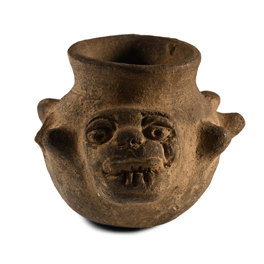 Pre-Columbian Terracotta Cup with Panther Face
