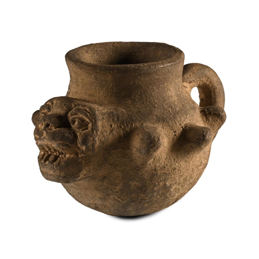 Pre-Columbian Terracotta Cup with Panther Face