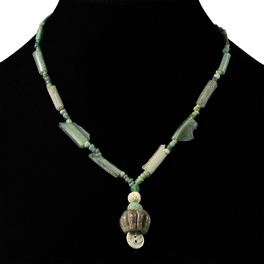 Roman Green Glass Bead Necklace String