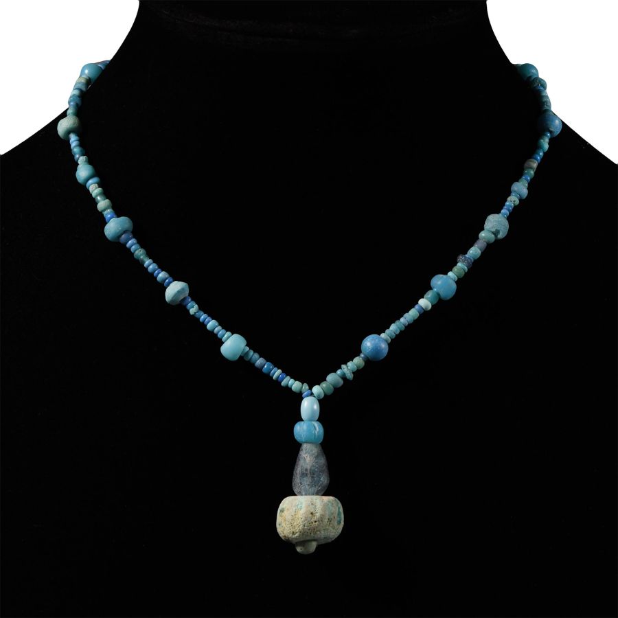 Achaemenid Pale Blue Glass and Other Bead Necklace String