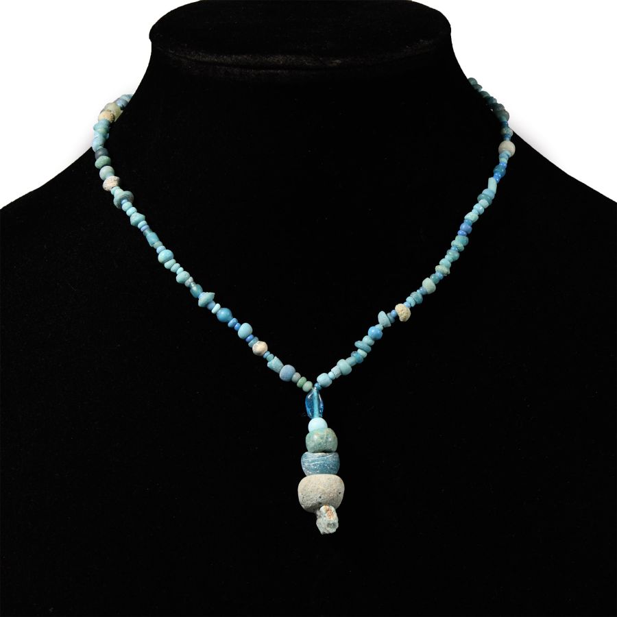 Achaemenid Pale Blue Glass and Other Bead Necklace String