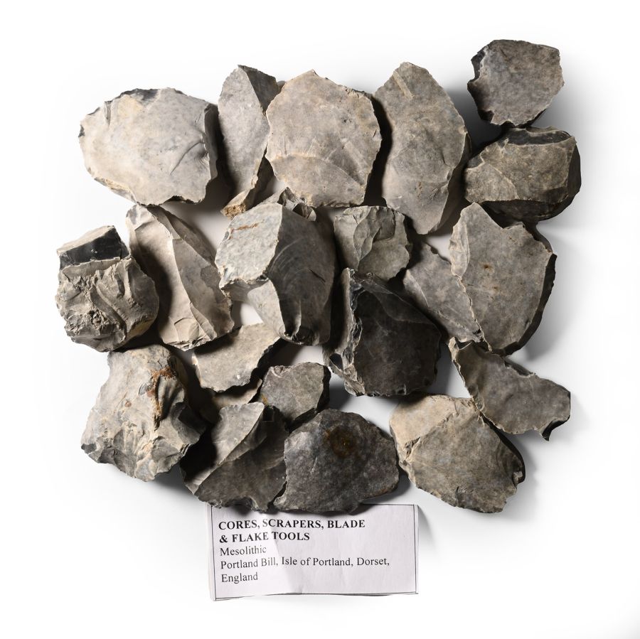 Group of Stone Age Flint Tools, Scrapers, Blades and Cores