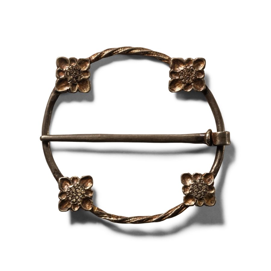Large Medieval 'Published' Silver-Gilt Annular Brooch with Flowers
