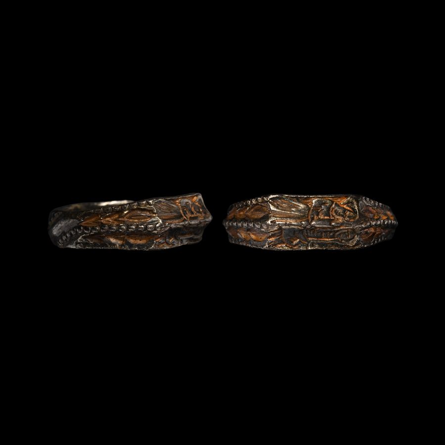Medieval Silver Gilt Iconographic Ring with Saints