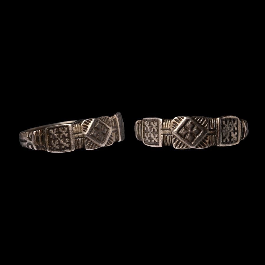 Crusader Silver and Niello Ring with Crosses