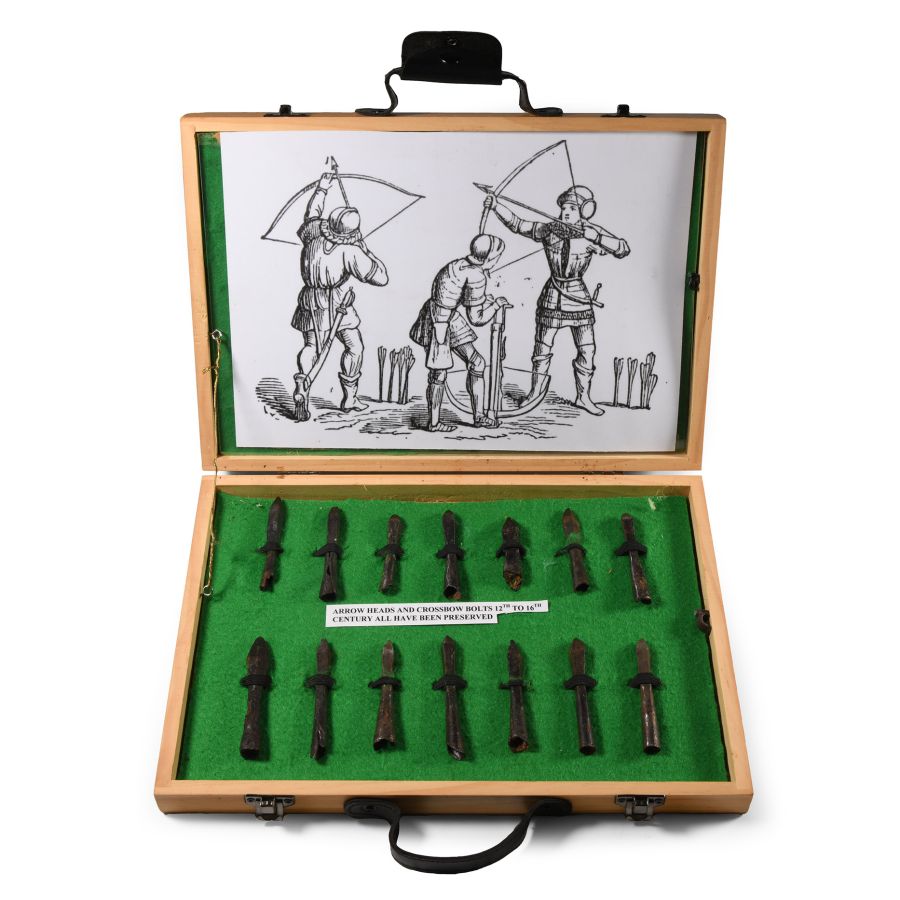 Cased Medieval to Tudor 'Published' Iron Crossbow Bolt Collection