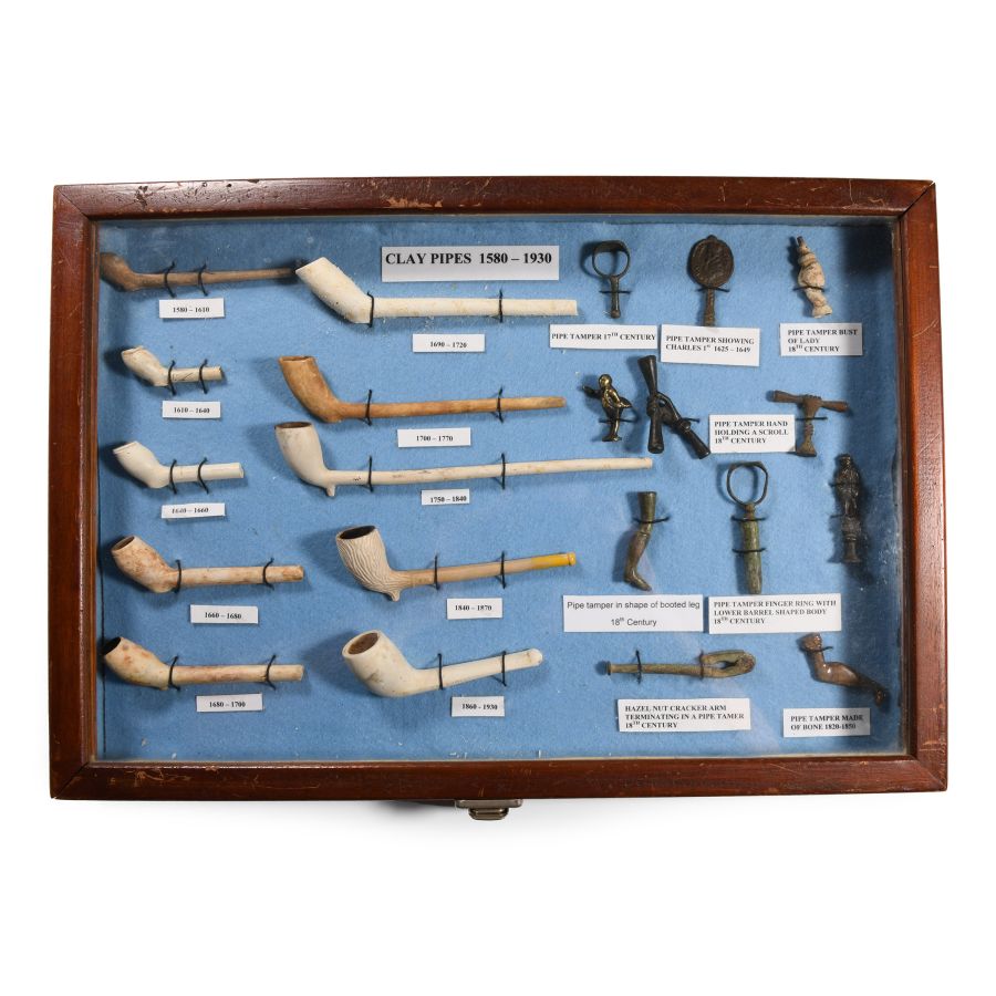 Cased Post Medieval 'Published' Clay Pipe and Bronze Tamper Collection