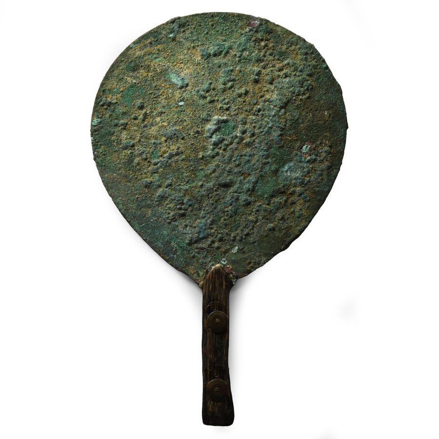 Roman Bronze Mirror with Handle