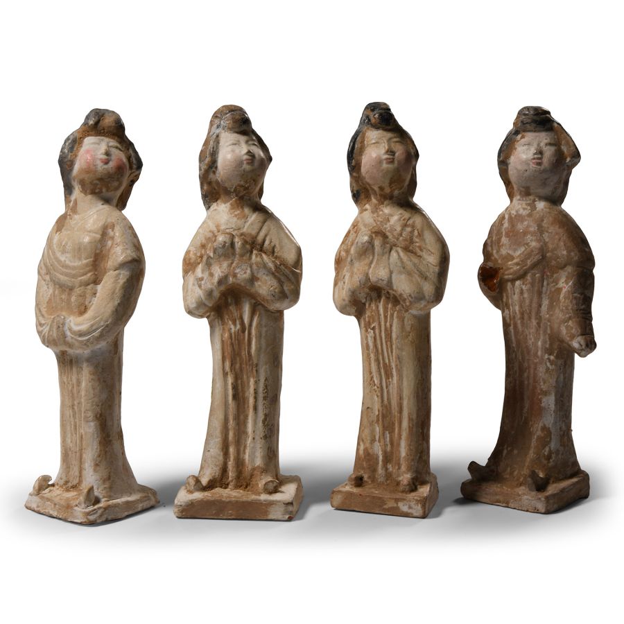 Chinese Han Style Court Lady Statuette Group