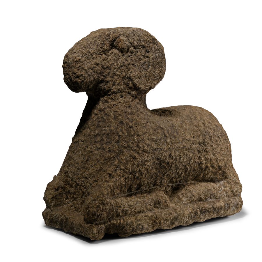 Greek Style Stone Recumbent Ram Statue