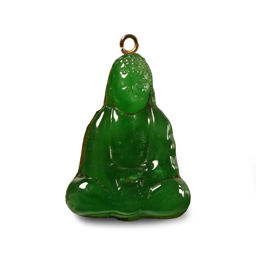 Jade-Coloured Glass Seated Buddha Pendant