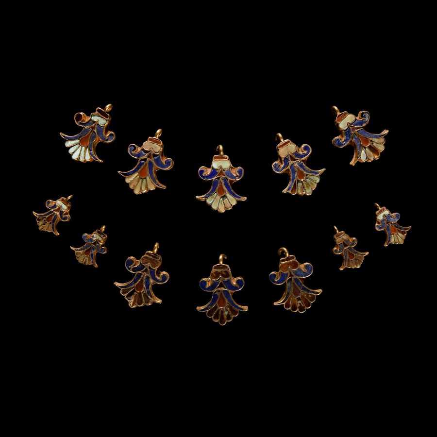 Achaemenid Gold Inlaid Lotus Flower Pendant Set