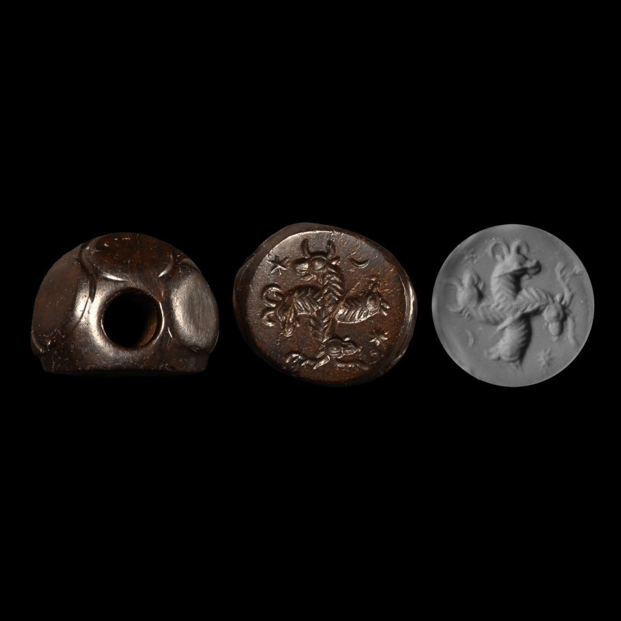 Sassanian Stone Seal with Four Animal Heads