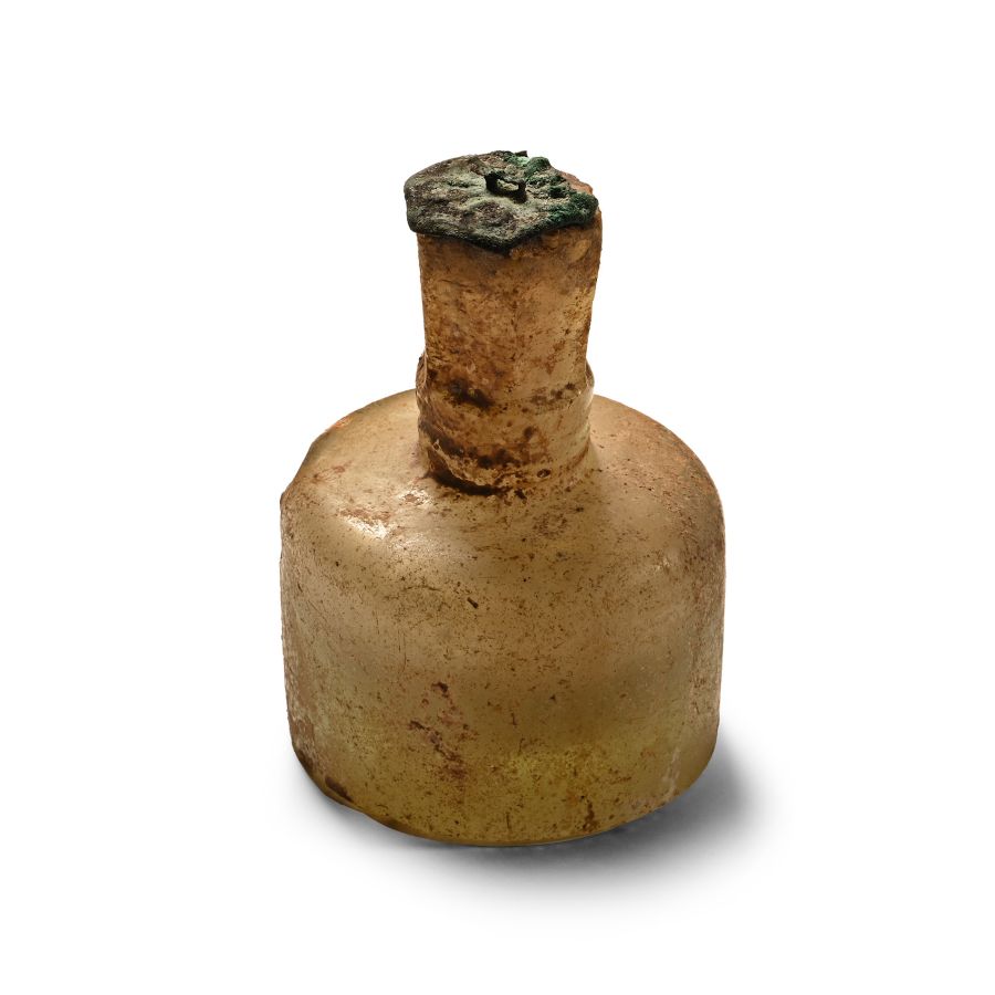 Post Sassanian Cut Glass Bottle with Bronze Lid