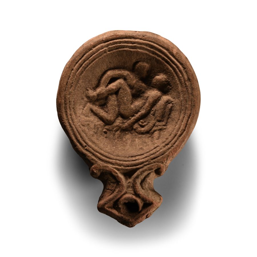 Roman Terracotta Oil Lamp with Erotic Scene