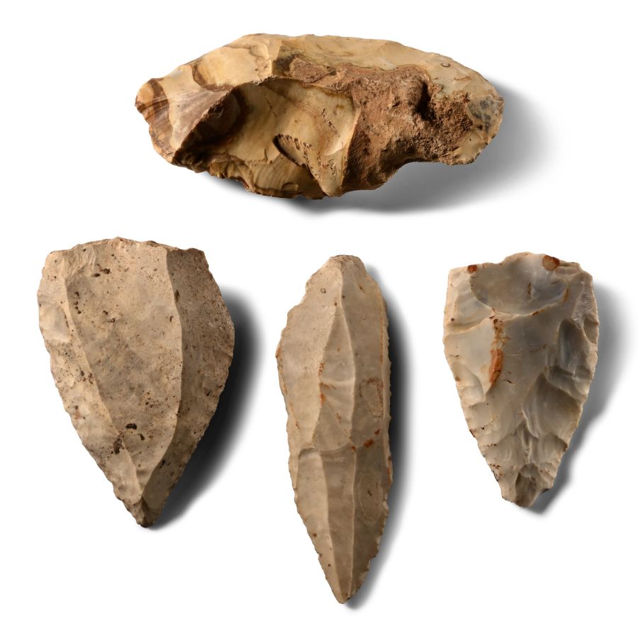 Stone Age Knapped Flint Handaxe Group