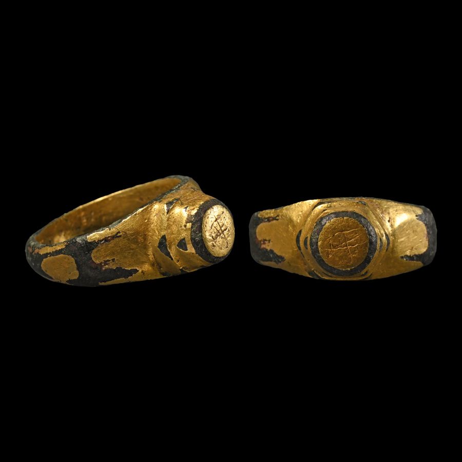 Medieval Gilt Bronze Ring with Monogram