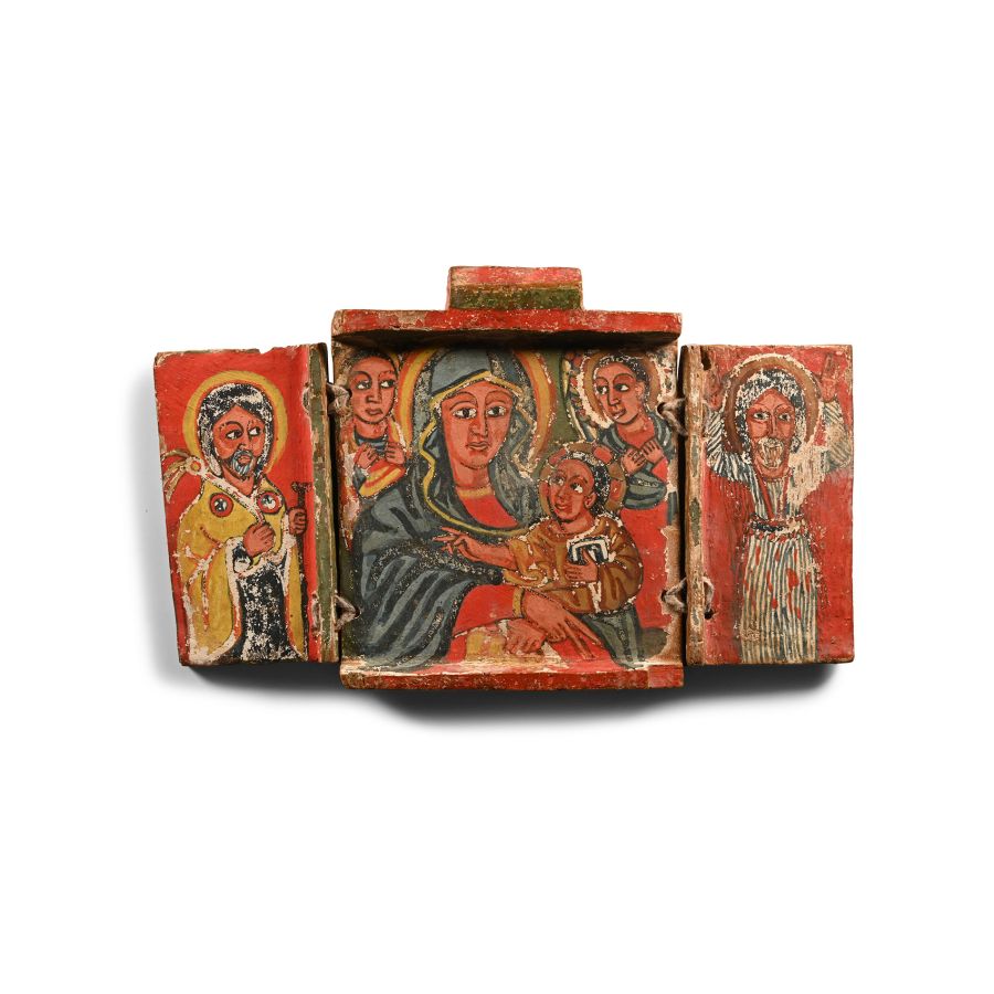 Ethiopian Folding Wooden Triptych Icon