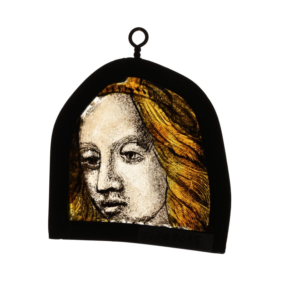 Renaissance Stained Glass Panel of a Head of a Woman