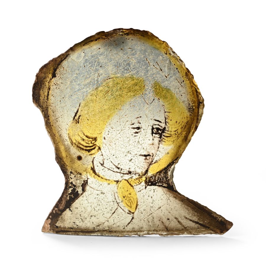 Medieval Stained Glass Head of a Saint