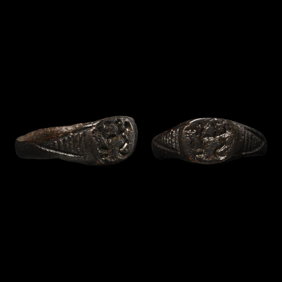 Medieval Bronze Ring with Prancing Lion