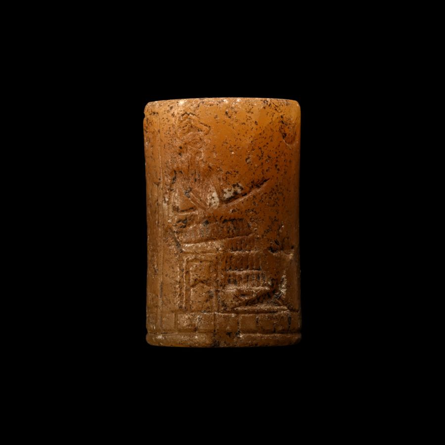 Akkadian Alabaster Cylinder Seal of Kiruzum (or Hurruzum), Servant of (the Goddess) Ninsianna