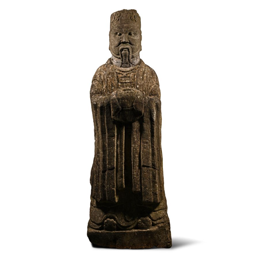 Large Chinese Ming Limestone Courtier Statue