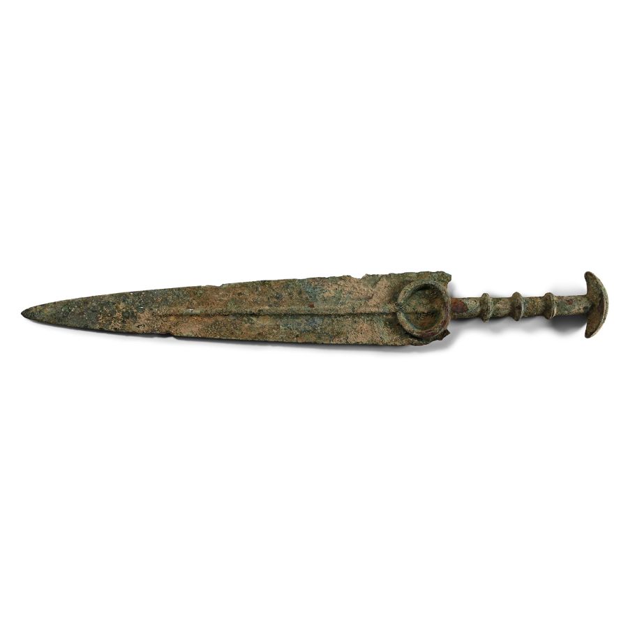 Luristan Bronze Short Sword with Integral Hilt with Crescent Pommel