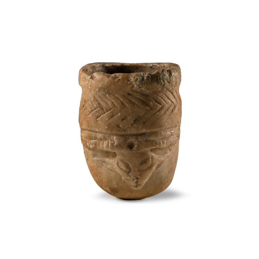 Mesopotamian Stone Double Kohl Pot with Animal Motifs