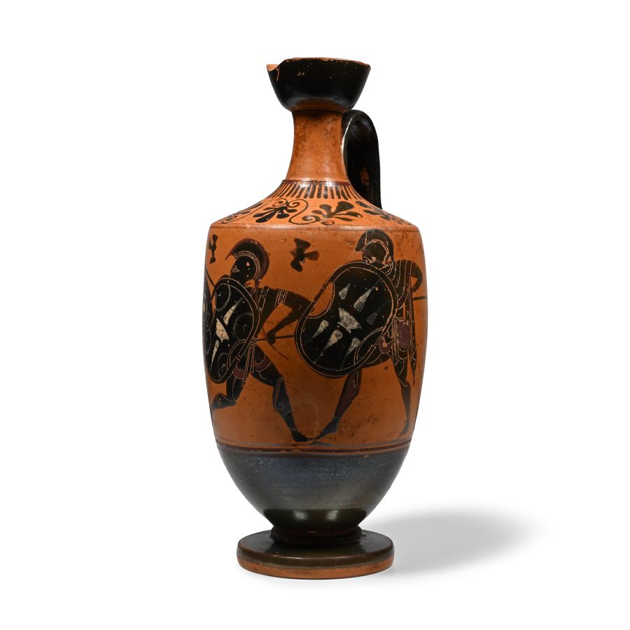 Greek Attic Black-Figure Lekythos with Combat Scene