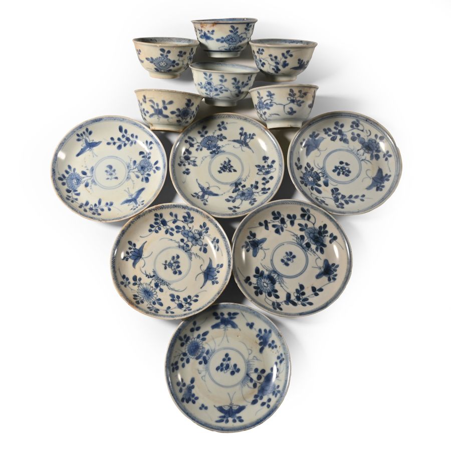 Ca Mau Cargo Shipwreck Glazed Blue and White Tea Bowl and Dish Set