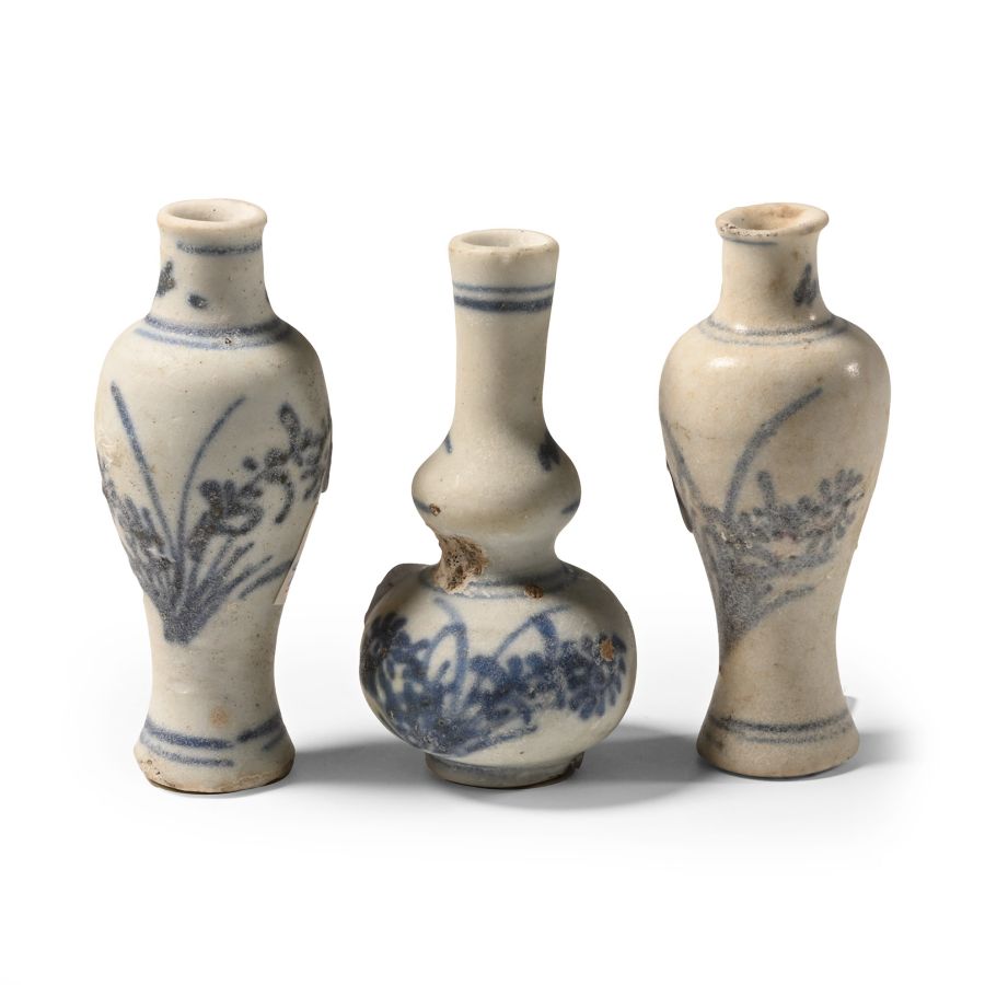 Ca Mau Cargo Shipwreck Glazed Blue and White Miniature Vessel Group