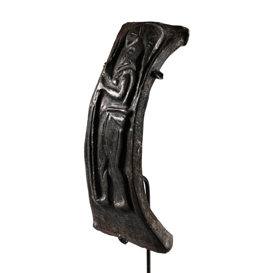 Etruscan Bucchero Ware Pottery Handle Depicting a Warrior