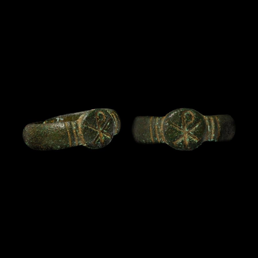 Roman Bronze Ring with Chi Rho