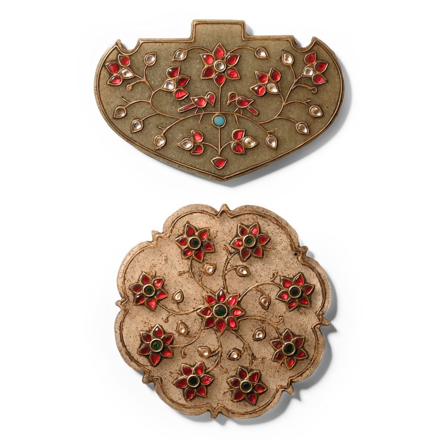 Jadeite Roundel and Pendant with 'Rubies' and Other Cabochons