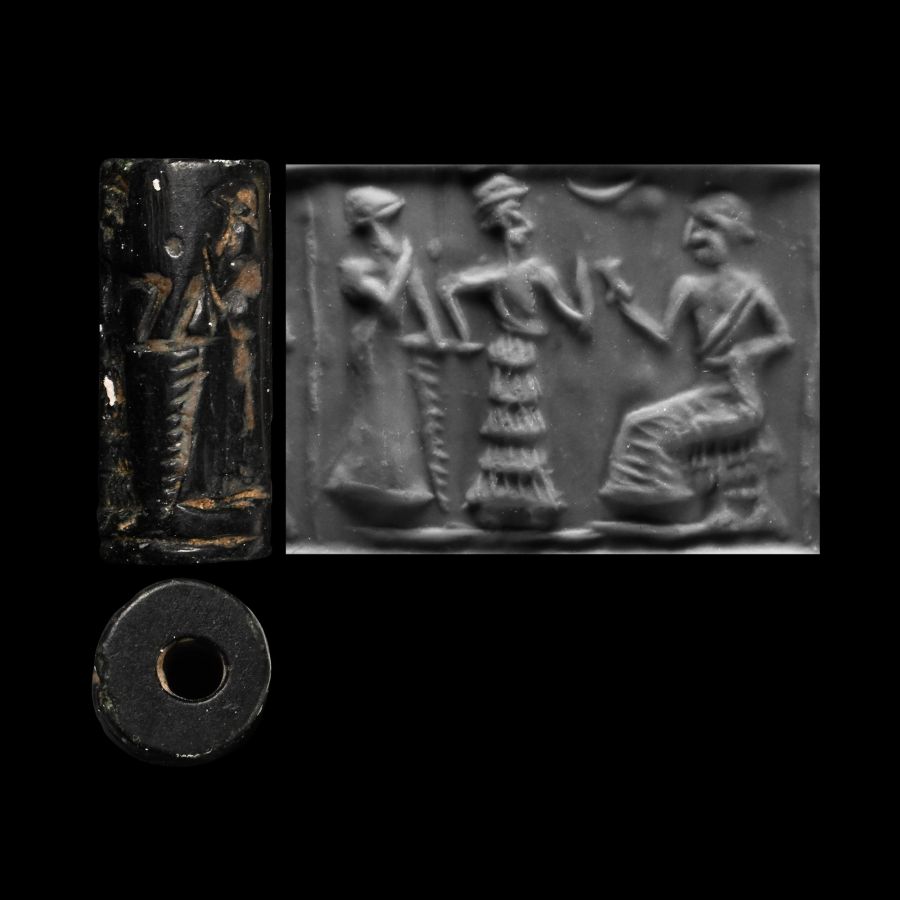 Neo Sumerian Hardstone Cylinder Seal with Worship Scene