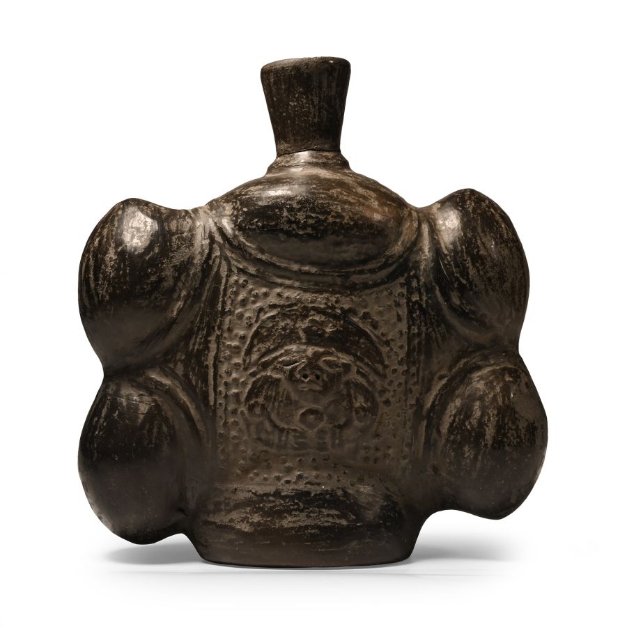 Pre-Columbian Black Ware Vessel with Warrior
