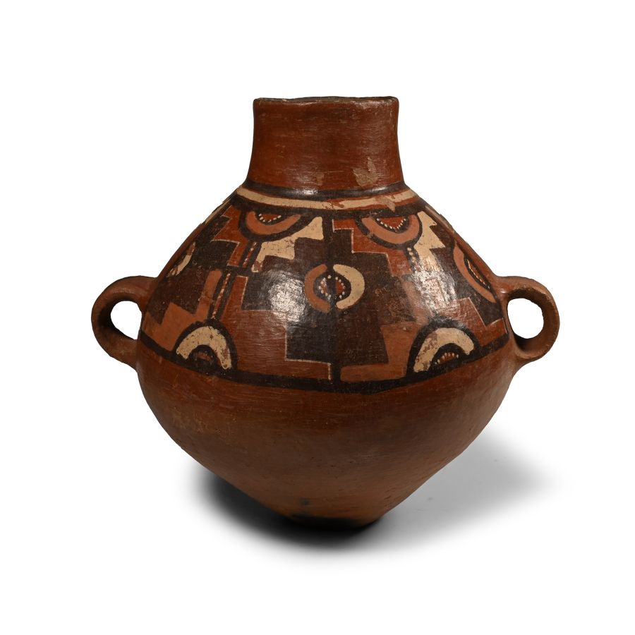 Pre-Columbian Chupicuaro Painted Terracotta Vessel with Loop Handles