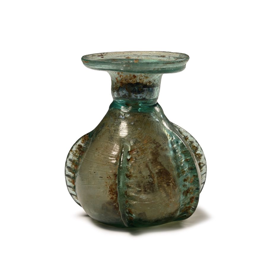Western Asiatic Iridescent Green Glass Sprinkler Flask