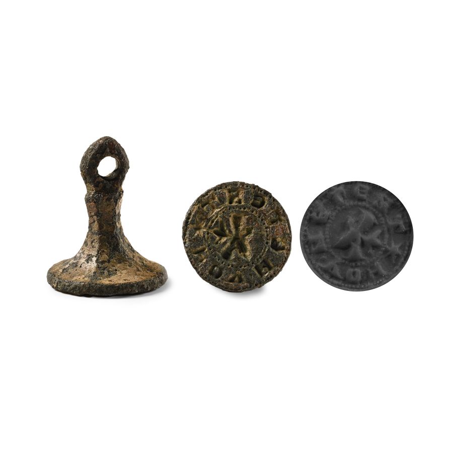 Medieval Bronze Seal Matrix with Clasped Hands