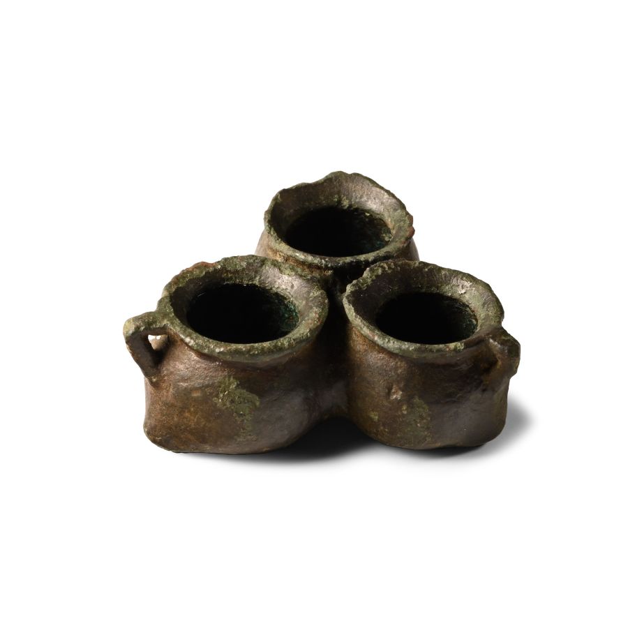Medieval Bronze Triple Miniature Cauldron Set