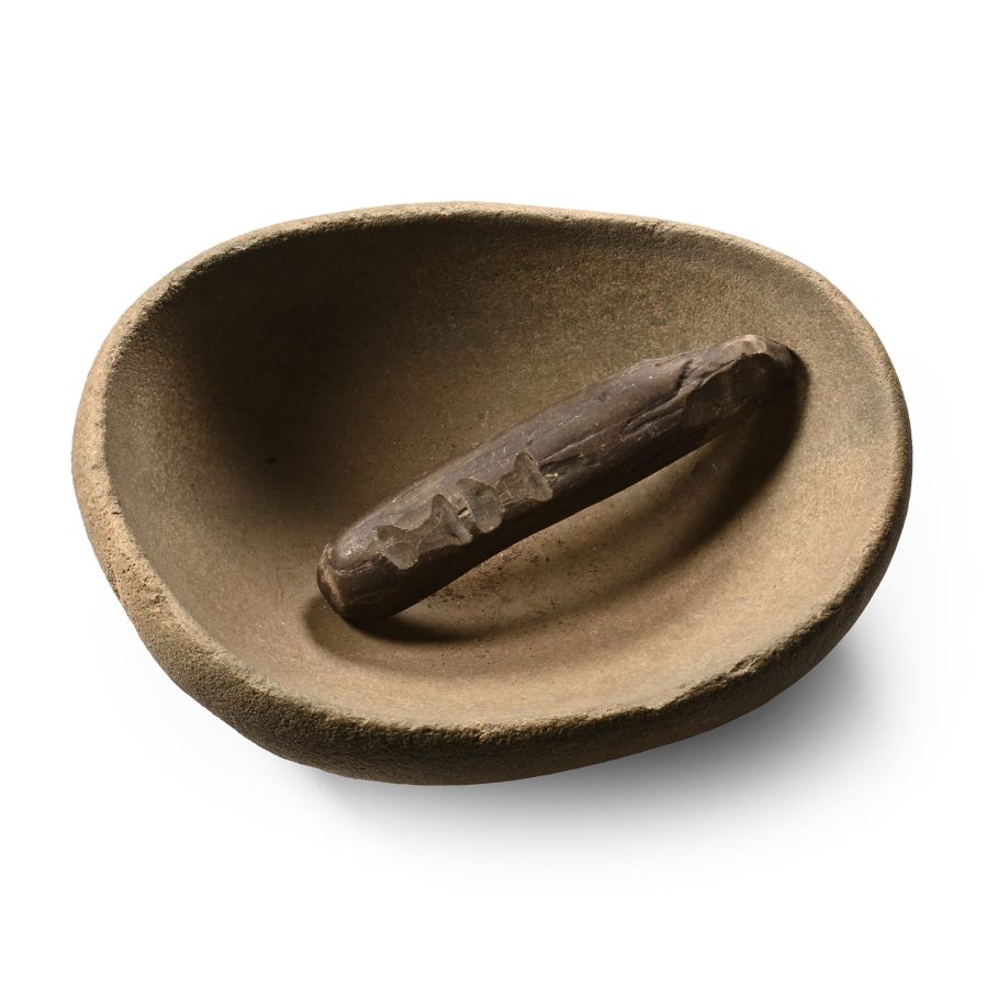 Large Native American Carved Stone Bowl and Pestle