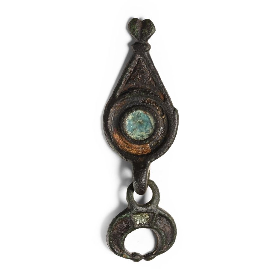 Romano-British Enamelled Bronze Military Lunar Horse Harness Pendant and Hanger