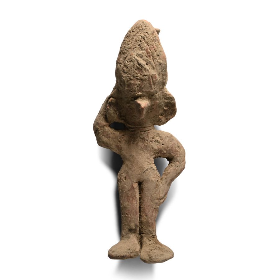 South American Chancay Terracotta Figure with Pitcher