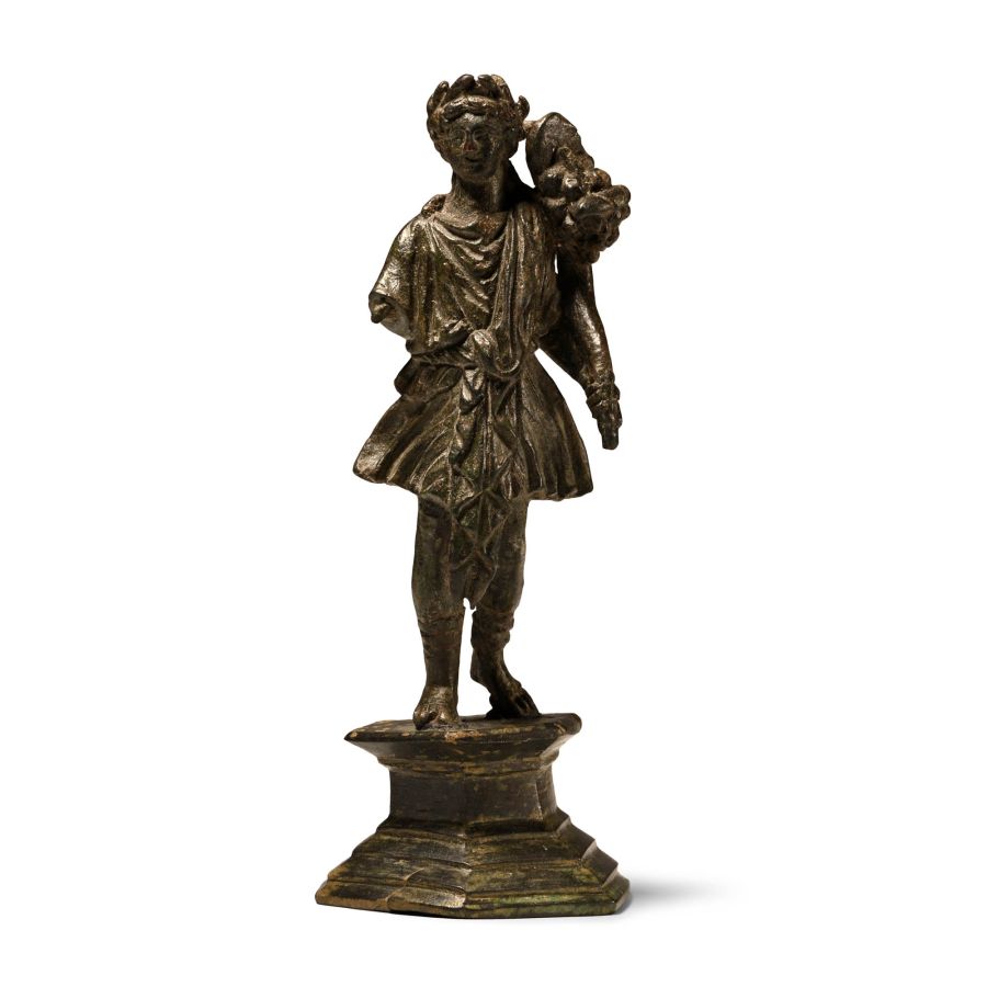 Roman Bronze Statuette of Lar Holding Cornucopia