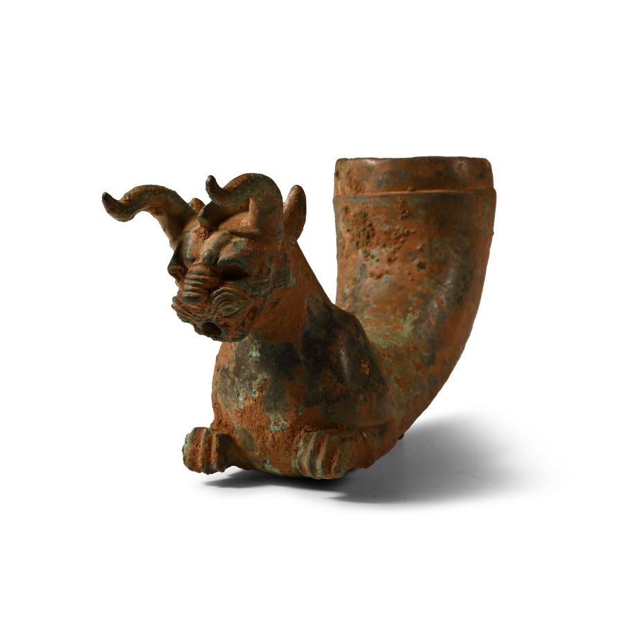 Achaemenid Bronze Rhyton with Horned Lion