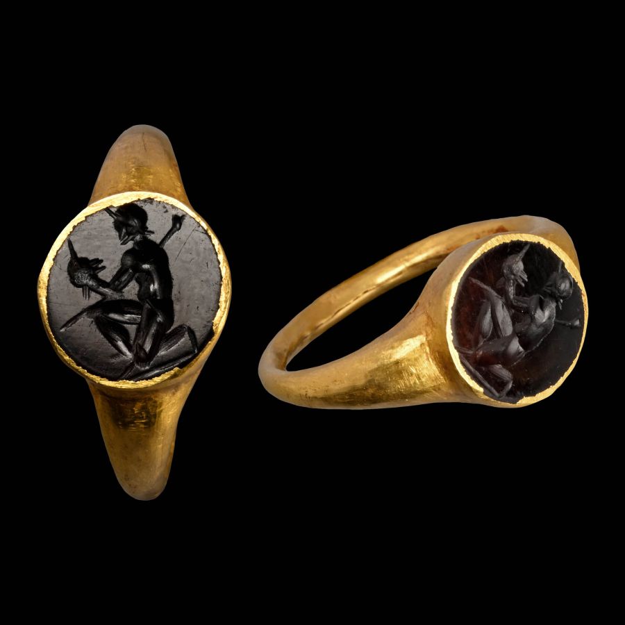Hellenistic Gold Ring with Satyr Gemstone