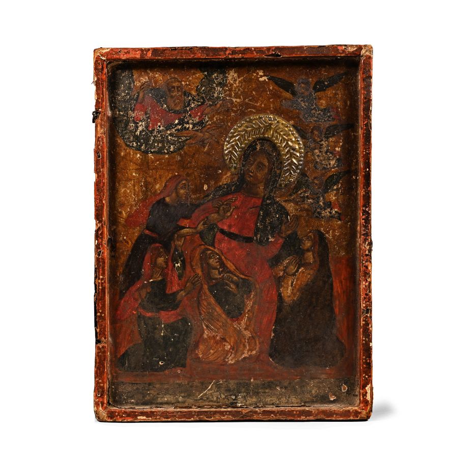 Wooden Icon of the Virgin Mary Blessed by Angels